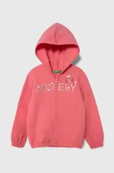 United Colors of Benetton bluza copii culoarea roz, cu gluga, cu imprimeu imagine