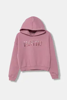 United Colors of Benetton bluza copii culoarea roz, cu gluga, cu imprimeu, 39M2C205E imagine