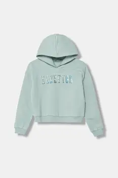 United Colors of Benetton bluza copii culoarea turcoaz, cu gluga, cu imprimeu, 39M2C205E imagine