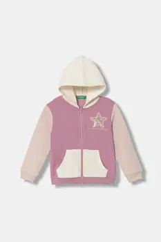 United Colors of Benetton bluza copii culoarea violet, cu gluga, cu imprimeu, 39M2G5045 imagine