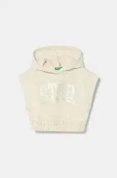 United Colors of Benetton bluza culoarea bej, cu gluga, cu imprimeu, 32N4C204H imagine