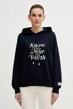 United Colors of Benetton bluza culoarea bleumarin, cu gluga, cu imprimeu, 3WNWD201C imagine