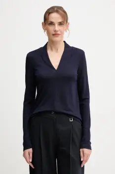 United Colors of Benetton bluza culoarea bleumarin, uni, 31NLD401X imagine