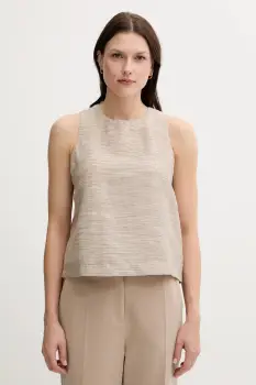 United Colors of Benetton bluza din amestec de in culoarea bej, cu imprimeu, 5YPVDQ0BL imagine