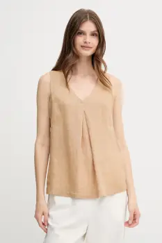 United Colors of Benetton bluza din in culoarea bej, neted, 5BMLDQ06W imagine