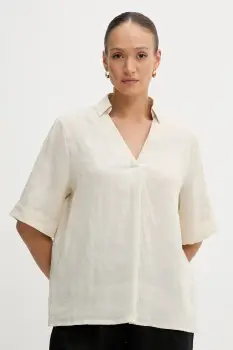 United Colors of Benetton bluza din in culoarea bej, uni, 5BMLDQ0B6 imagine