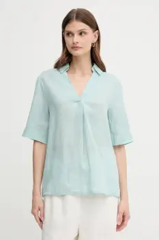 United Colors of Benetton bluza din in culoarea turcoaz, uni, 5BMLDQ0B6 imagine