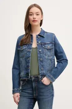 United Colors of Benetton geaca jeans femei, culoarea albastru marin, de tranzitie imagine