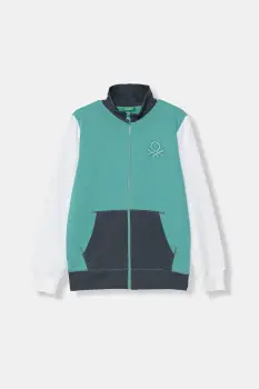 United Colors of Benetton hanorac cu fermoar si gluga pentru copii, din bumbac imagine