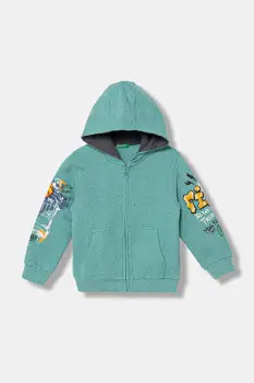 United Colors of Benetton hanorac cu fermoar si gluga pentru copii, din bumbac imagine