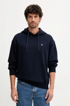 United Colors of Benetton hanorac de bumbac culoarea negru, cu gluga, uni, 342ZU201K imagine