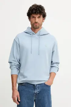 United Colors of Benetton hanorac de bumbac culoarea negru, cu gluga, uni, 342ZU201K imagine