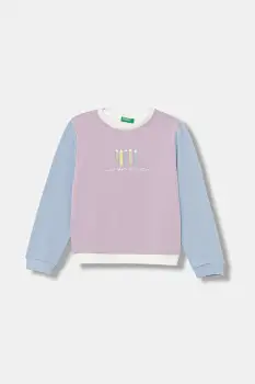 United Colors of Benetton hanorac de bumbac culoarea roz, cu imprimeu, 3J70G10JR imagine