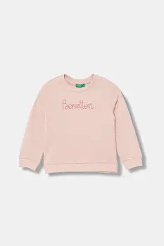 United Colors of Benetton hanorac de bumbac culoarea roz, cu imprimeu, 3J70G10JR imagine