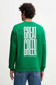 United Colors of Benetton hanorac de bumbac culoarea verde, cu imprimeu, 3FWYU10AZ imagine