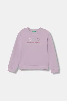 United Colors of Benetton hanorac de bumbac culoarea violet, cu imprimeu, 3J70G10JR imagine