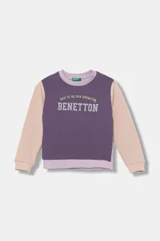 United Colors of Benetton hanorac de bumbac culoarea violet, cu imprimeu, 3J70G10JR imagine