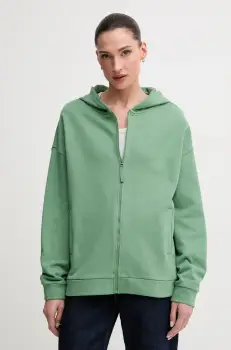 United Colors of Benetton hanorac de bumbac femei, culoarea verde, cu gluga, neted, 3UNID500R imagine