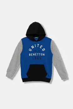 United Colors of Benetton hanorac de bumbac pentru copii cu gluga, cu imprimeu, 3J68C204V imagine