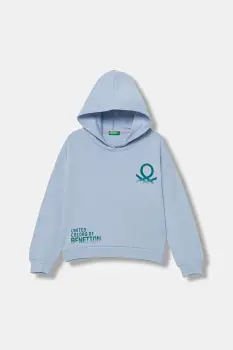 United Colors of Benetton hanorac de bumbac pentru copii cu gluga, cu imprimeu, 3J68C204W imagine