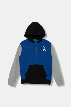 United Colors of Benetton hanorac de bumbac pentru copii cu gluga, cu imprimeu, 3J68C505C imagine