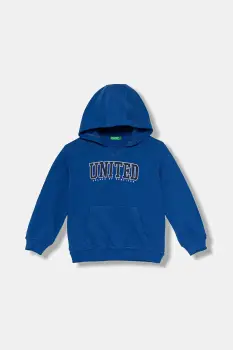 United Colors of Benetton hanorac de bumbac pentru copii cu gluga, cu imprimeu, 3J68G200Q imagine