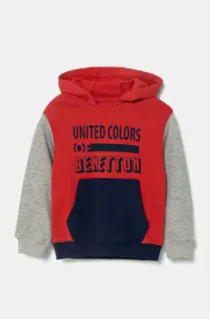 United Colors of Benetton hanorac de bumbac pentru copii cu gluga, cu imprimeu, 3J68G2011 imagine