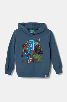 United Colors of Benetton hanorac de bumbac pentru copii cu gluga, cu imprimeu, 3PQMG2012 imagine