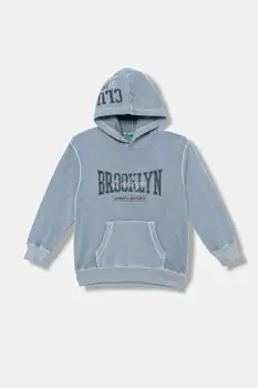 United Colors of Benetton hanorac de bumbac pentru copii cu gluga, cu imprimeu, 3WITC2054 imagine