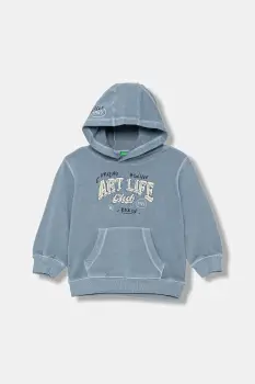 United Colors of Benetton hanorac de bumbac pentru copii cu gluga, cu imprimeu, 3WITG2015 imagine