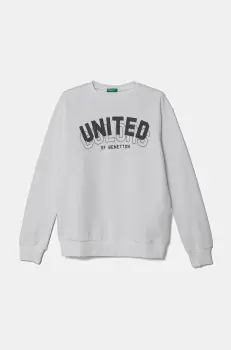 United Colors of Benetton hanorac de bumbac pentru copii culoarea alb, cu gluga, cu imprimeu, 3J68C10N2 imagine