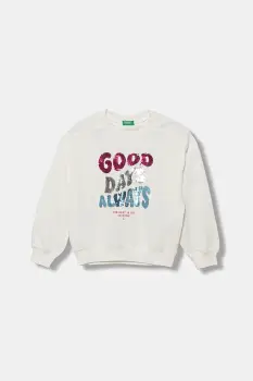 United Colors of Benetton hanorac de bumbac pentru copii culoarea alb, cu imprimeu, 3J68C10QI imagine