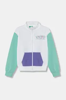 United Colors of Benetton hanorac de bumbac pentru copii culoarea alb, cu imprimeu, 3J68C504N imagine