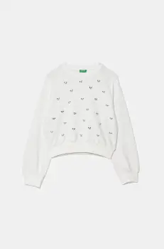 United Colors of Benetton hanorac de bumbac pentru copii culoarea alb, cu imprimeu, 3J70C10O2 imagine