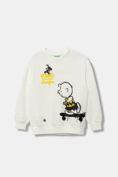 United Colors of Benetton hanorac de bumbac pentru copii culoarea alb, cu imprimeu, 3J70C10R4 imagine