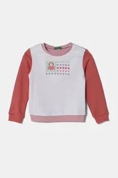 United Colors of Benetton hanorac de bumbac pentru copii culoarea alb, cu imprimeu, 3J70G10HX imagine