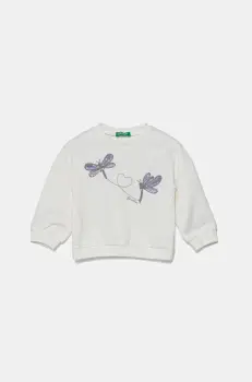 United Colors of Benetton hanorac de bumbac pentru copii culoarea alb, cu imprimeu, 3J70G10IY imagine