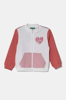 United Colors of Benetton hanorac de bumbac pentru copii culoarea alb, cu imprimeu, 3J70G503N imagine