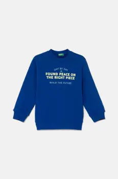 United Colors of Benetton hanorac de bumbac pentru copii culoarea albastru marin, cu imprimeu, 3FWYG10FN imagine