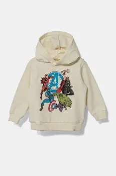 United Colors of Benetton hanorac de bumbac pentru copii culoarea bej, cu gluga, cu imprimeu, 3PQMG2012 imagine