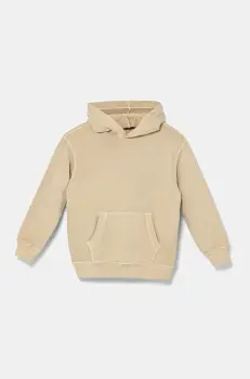 United Colors of Benetton hanorac de bumbac pentru copii culoarea bej, cu gluga, cu imprimeu, 3WITC204G imagine