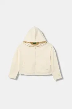 United Colors of Benetton hanorac de bumbac pentru copii culoarea bej, cu gluga, uni, 3NBMC505E imagine