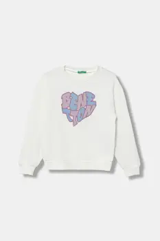 United Colors of Benetton hanorac de bumbac pentru copii culoarea bej, cu imprimeu, 3J68C10Q0 imagine