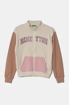 United Colors of Benetton hanorac de bumbac pentru copii culoarea bej, cu imprimeu, 3J68C504N imagine