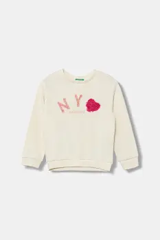 United Colors of Benetton hanorac de bumbac pentru copii culoarea bej, cu imprimeu, 3J68G10K3 imagine