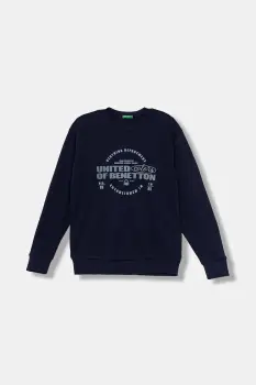 United Colors of Benetton hanorac de bumbac pentru copii culoarea bleumarin, cu imprimeu, 3J68C10PZ imagine