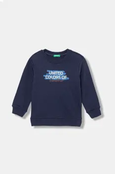 United Colors of Benetton hanorac de bumbac pentru copii culoarea bleumarin, cu imprimeu, 3J70G10JY imagine