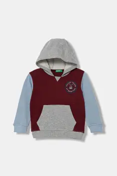 United Colors of Benetton hanorac de bumbac pentru copii culoarea bordo, cu gluga, cu model, 3J68G2014 imagine