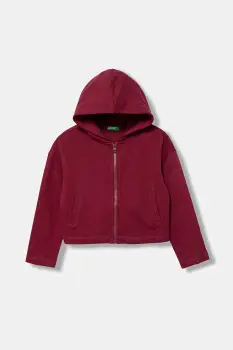 United Colors of Benetton hanorac de bumbac pentru copii culoarea bordo, cu gluga, uni, 3NBMC505E imagine