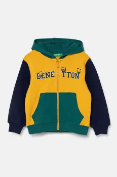 United Colors of Benetton hanorac de bumbac pentru copii culoarea galben, cu gluga, modelator, 3J68G5034 imagine
